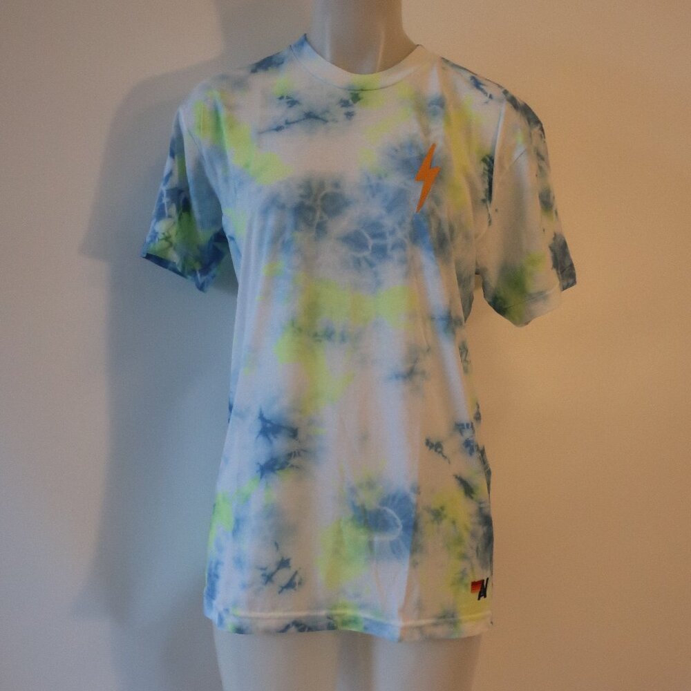 Aviator Nation Blue, Green Tie-Dye Thunder Bolt Lightning T-Shirt M*